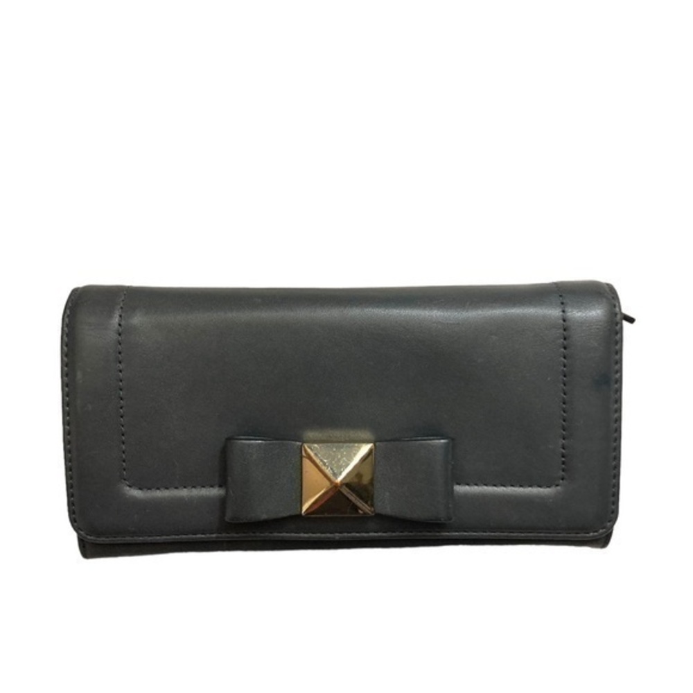 Kate spade dark gray leather bow wallet